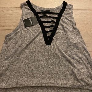 Marled grey lace up tee
